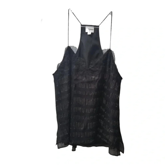 𝅺cami NYC Black Gold Lace Trim Tank Silk  S - Picture 1 of 8